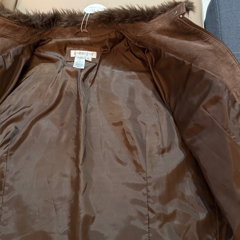 Coldwater Creek Brown Leather Jacket with Fur Trim size Large. 100% Leather. - Picture 4 of 6
